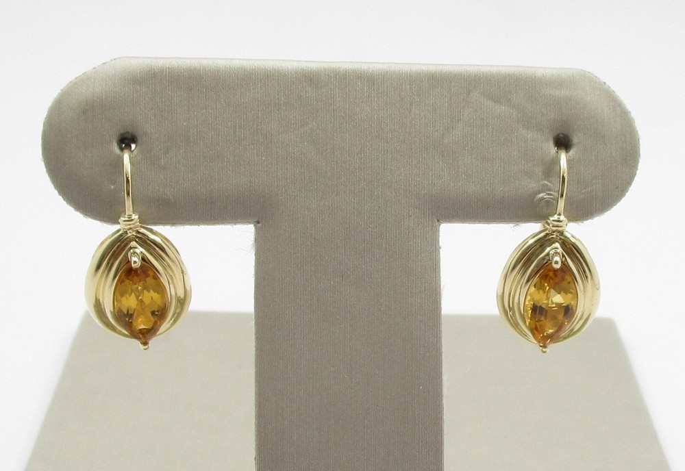 1.54CTW Marquise Shape Citrine Drop Earrings 14 Karat Yellow Gold 20 MM
