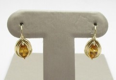 1.54CTW Marquise Shape Citrine Drop Earrings 14 Karat Yellow Gold 20 MM