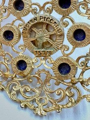 Lucien Piccard Gold Plated Filigree Pendant Faux Pearl and Lapis Lazuli Cabochon