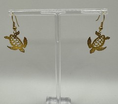Beautiful Vintage Handmade Gold Tone Turtle Cutout Hook Wire Earrings
