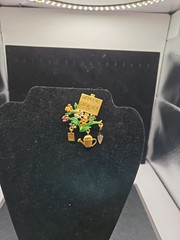Tona Weekend Gardener Brooch Gold Tone W/Flowers & 3 Charms 2.5 Inches X 2 Inch