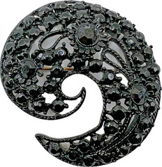 M JENT Vintage Jet Black Rhinestone Filigree PAISLEY BROOCH Costume Jewelry