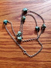 Art Nouveau Long Turquoise Sterling Guard Chain Necklace
