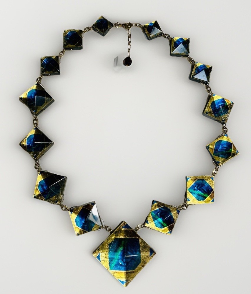 Vintage Signed 1992 Museum Modern Art Lucite Necklace Tiffany Mosaic Collection