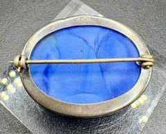 Vintage Sterling Silver Blue Green Marbled Art Glass Brooch Pendant 9.3g