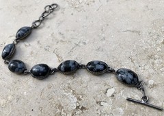 🐯🖤 ✨VINTAGE STERLING SILVER TIGER’S EYE OBSIDIAN Toggle Bracelet Set LOT ✨🖤🐯