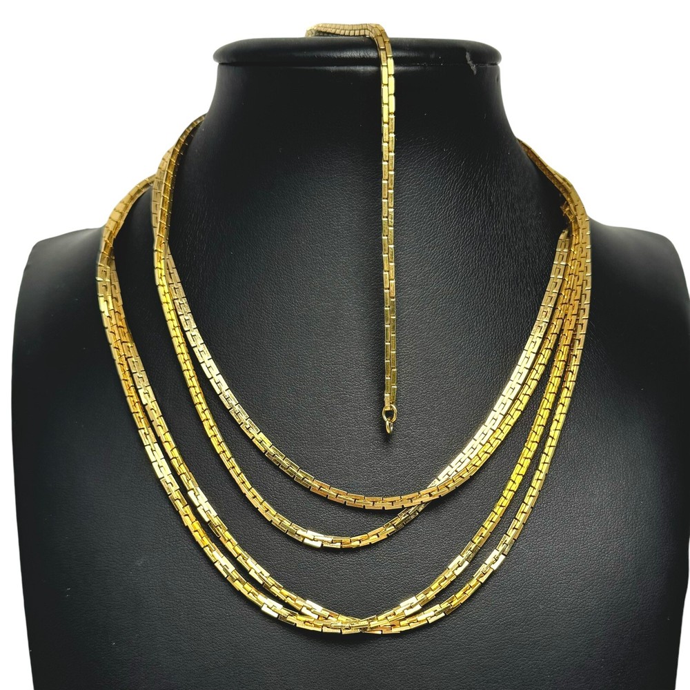 Vintage Gold Tone 59” Box Chain Opera Length Necklace and Monet Tag Bracelet