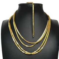 Vintage Gold Tone 59” Box Chain Opera Length Necklace and Monet Tag Bracelet