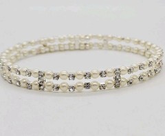 Faux Pearl Choker Necklace Silver tone wrap Bead Accent Statement Couture 15 in
