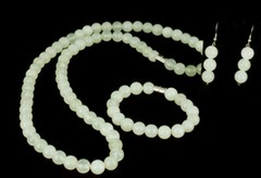 Vintage 80’s Prehnite 12mm Round Bead Necklace, Bracelet Earring Jewelry Set 34″