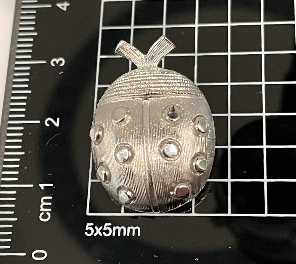 Crown Trifari LadyBug Pin Silver Tone 1” Signed Vintage 1955-1969
