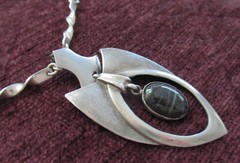 ARTISAN LARGE STERLING PENDANT NECKLACE w STONE -2 7/8 INCHES, 19.5 INCHES