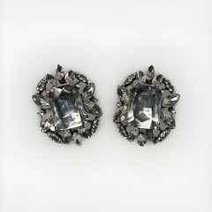 Vintage Huge Clear Rhinestone Cluster Earrings Pierced Silver 1980s Runway Glam
