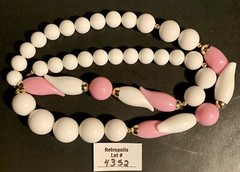 Pink & White Plastic Art Deco Bead Necklace Vintage