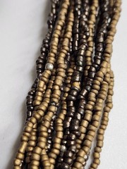 VTG 80’s Multi-Strand Bronze Gunmetal Silver Beaded Horn Ring Pendant Necklace
