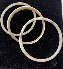 Vintage Boho Bangle Bracelets In White, Cream Colors Bovine Bone Set Of 3