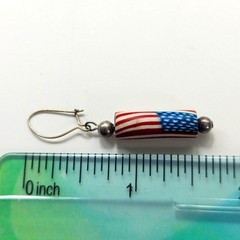Vintage Artisan Made Handcrafted Polymer Clay American Flag Leverback Earrings