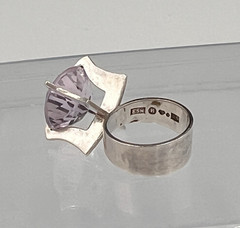Vtg Svedboms Swedish Sterling Amethyst Ring, Modernist Sculptural, 8g, Sz 5.5
