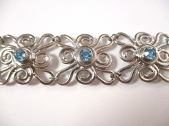 Avon Bracelet & Clip On Earring Set Silver Plated Metal Blue Rhinestones, Signed