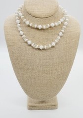 Miriam Haskell Beaded Necklace 31 in White Vintage Asymmetrical Signed