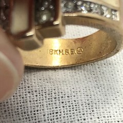 Vintage Signed 18K HGE Gold Plated Cream Enamel Rhinestone Ring varied sizes