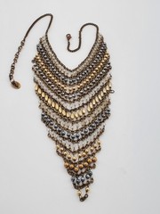 ZAR Vintage Cascading Layered Gold and Silver Tone Beads Mesh Statement Necklace