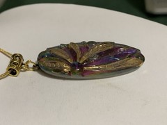 NEW LISTING*RARE ART-DECO IRIDESCENT CZECH GLASS DRAGONFLY NECKLACE.Peacock.g