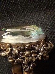 Vtg Reverse Carved Glass Cameo Ring Adjustable Gold Tone Victorian Revival AB