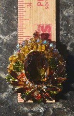 Vintage MCM Juliana Goldtone Autumn Topaz Heliotrope Rhinestone Brooch Pendant