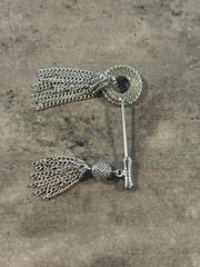 Vintage Emmons Mesh Tassel Hat Stick Pin Silver Tone and Vintage Black stone pin
