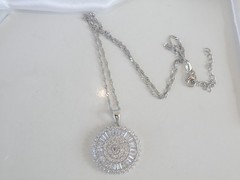 Vintage Style Sterling Silver 925 Baguette Starburst CZ Large Pendant Necklace