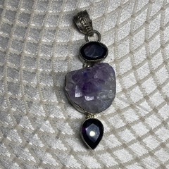 Sterling Silver 925 Amethyst Pendant with Raw Crystal Cluster – 62mm