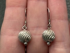 Vintage Sterling Silver Textured 9MM Ball Dangle Earrings Bali Style