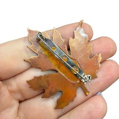 Artisan Enamel Copper Leaf Brooch Pin – Autumnal Design