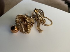 Vintage Goldtone Bow & Bell Rhinestone Brooch Pin