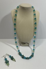 Vintage Turquoise Beaded Necklace 26 In With Earrings Set Beach Turtle Jewelry