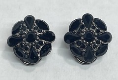 Liz Claiborne Black Cut Glass Clip Earrings & Dangle Drop Black Gunmetal Choker.
