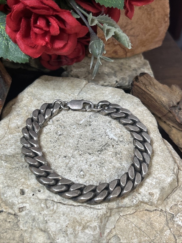 57. Vintage Sterling silver 925 Curb Link Chain Bracelet 7 3/8″. 50.8g. Unsx