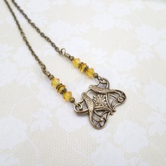 Small Art Nouveau Lovebird Necklace, Handmade Antique Brass Handmade Jewelry