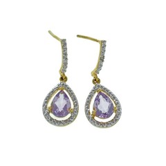 JBX Sterling Silver Gold Plate Purple Amethyst Diamond Accent Dangle Earrings