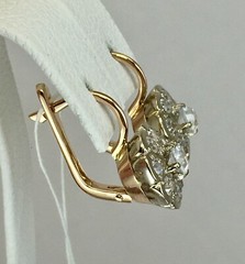 Vintage Original Rose & White Gold Cubic Zirconia Earrings 585 14K 7.36 g. 1990s