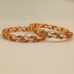 Cubic Zirconia 22k Rose Gold Plated Bangle, CZ American Diamond Bracelet 2 Pcs K