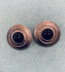 Vintage Large Silver Round Earrings 1980s Faux Onyx Center Posts Pierced