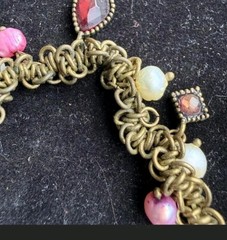 Vintage Gold Tone Stretch Charm Bracelet Red Pink Green Glass Beaded Statement