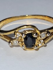 Vintage Genuine Sapphire & Simulated Diamond Trilogy Engagement Ring Size 7
