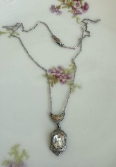 Antique 1920s White Co. Lavaliere Pendant Necklace Clear Crystal Silver/Gold ton