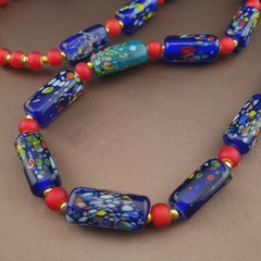 Vintage Venetian Midnight Mosaic Trade Glass Bead Necklace 24in 6.2–20.1mm