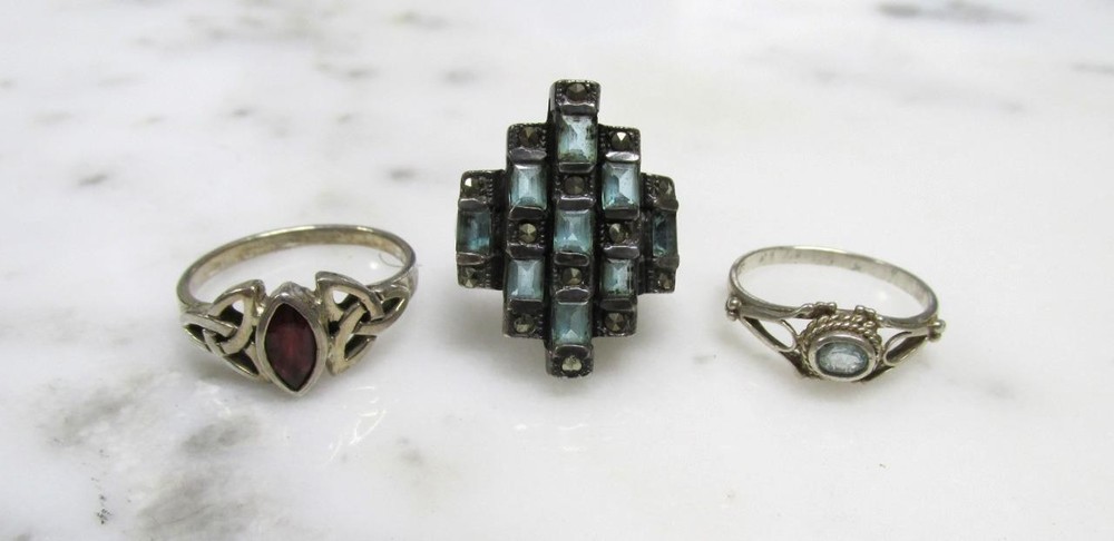 Lot of 3 Misc. Sterling Silver Rings w/ Unknown Stones ~ 10.3g ~ 11-A595
