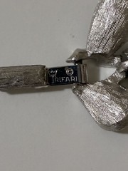 Vintage Crown Trifari brushed silver tone Petal Link bracelet 7 1/2 inches.