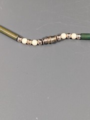 Vintage Boho Neckalce Green Carved Style Wood Cream Shell Bead Necklace 24 in